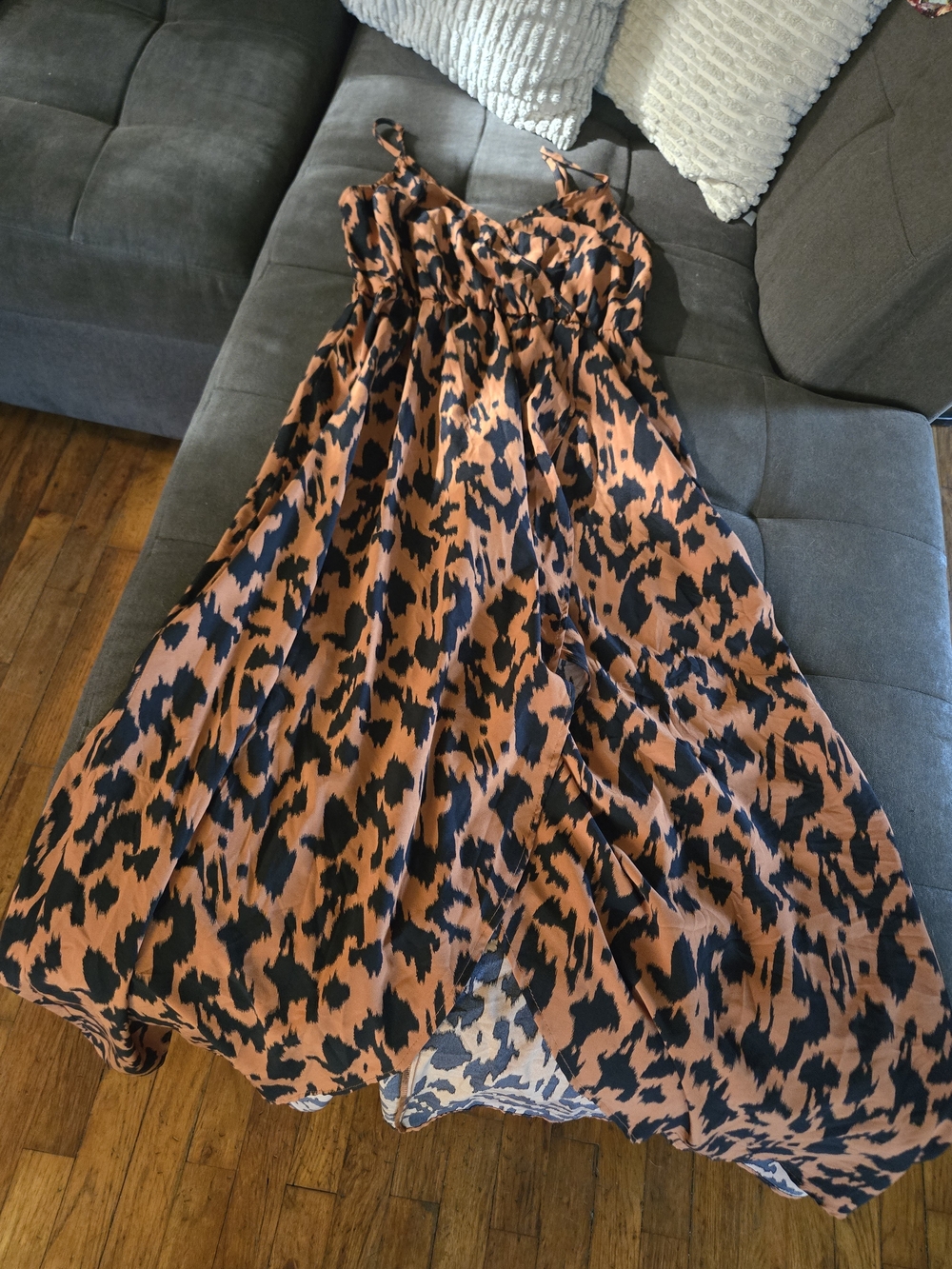 SHEIN Rust and Black Animal-Print Maxi Dress